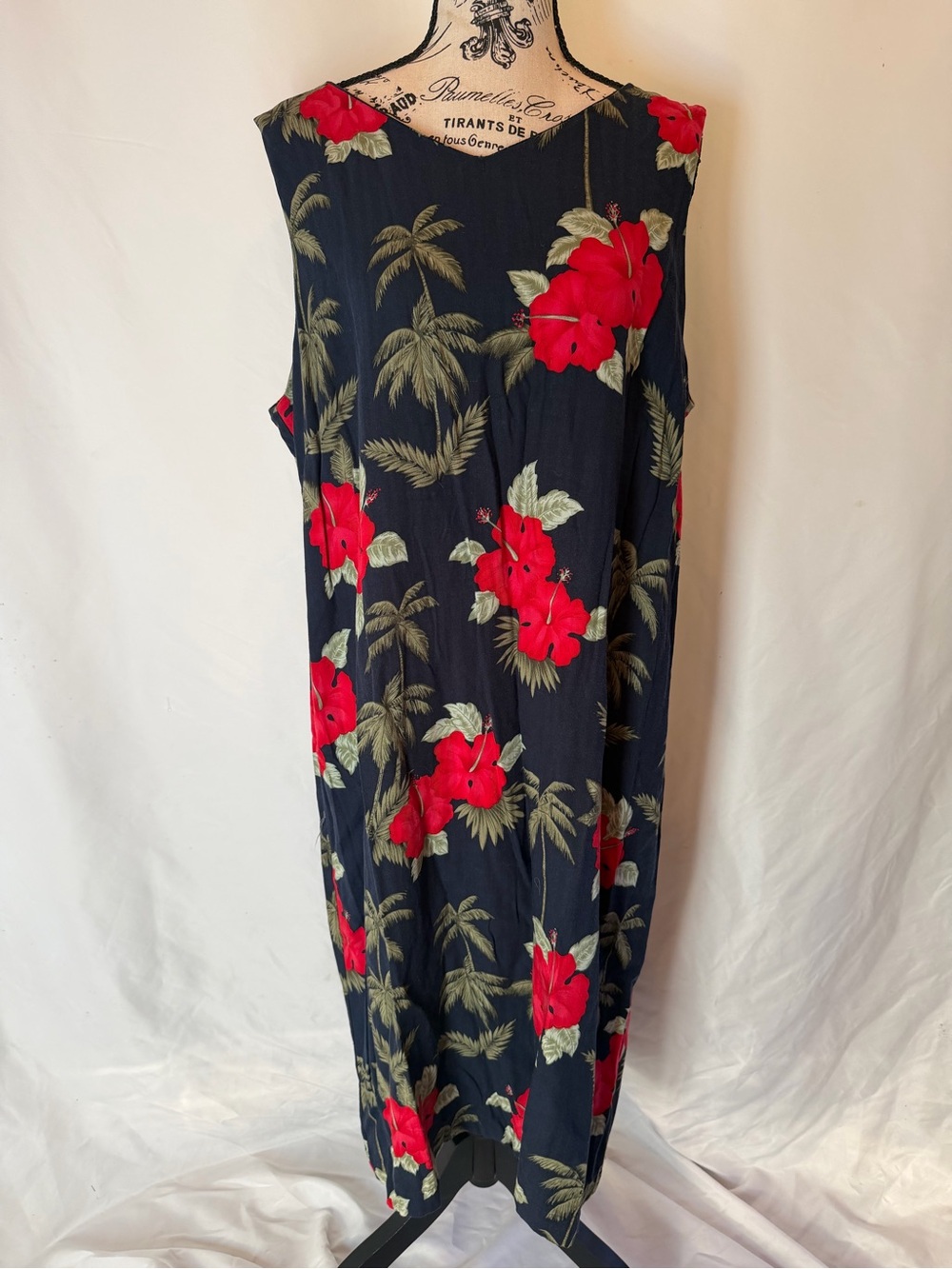 Caribbean Joe Navy Dress with Red Floral Accents